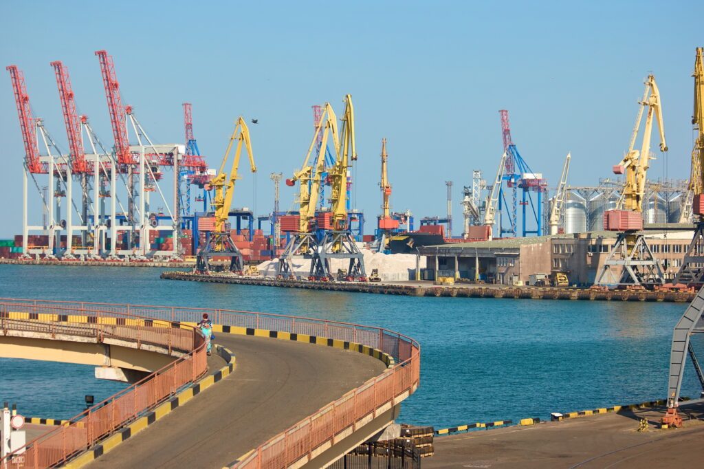 Sea port cranes.